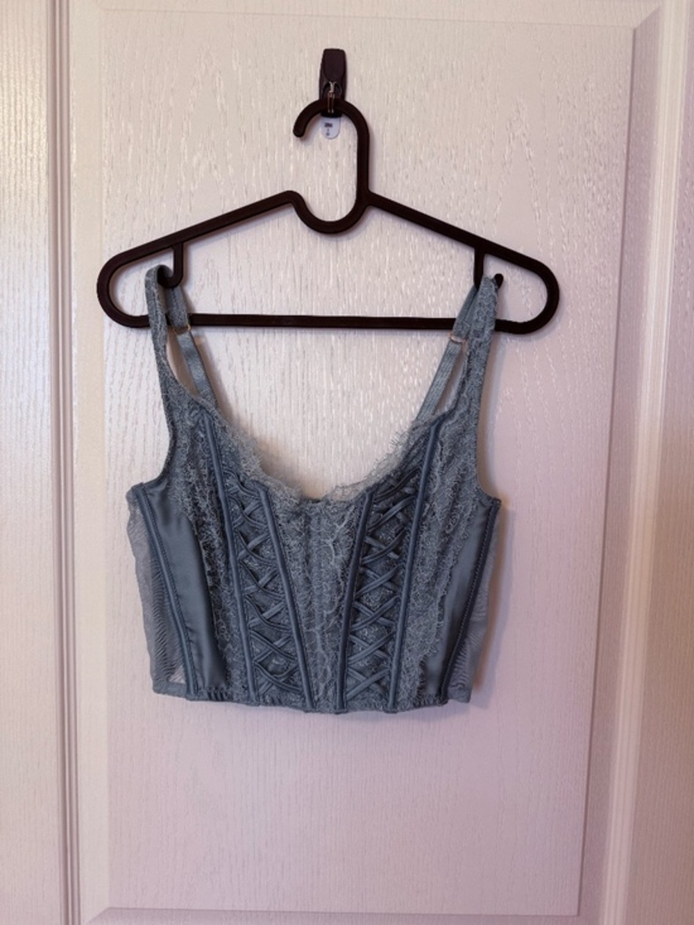 Victoria's Secret Dream Angels Lace-Up Corset Top Bustier Blue Boned Size S DD